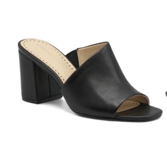 Adrienne Vittadini Albi 7.5 Black Block Heel Slip On Sandals Square Toe mule y2k - Picture 1 of 12